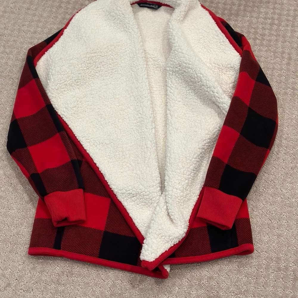 Abercrombie & Fitch red plaid buffalo check Sherpa shacket XS